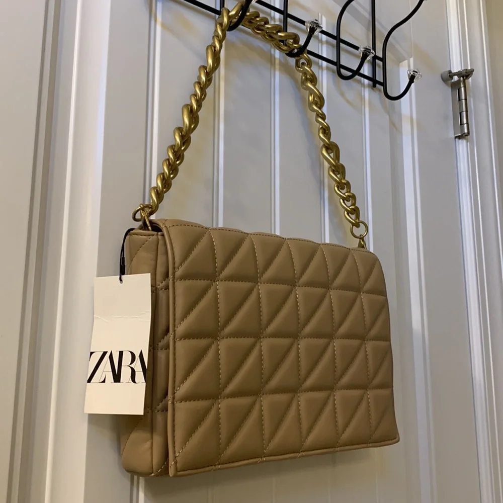 Zara Beige Quilt Leather Bag - Picture 6 of 10